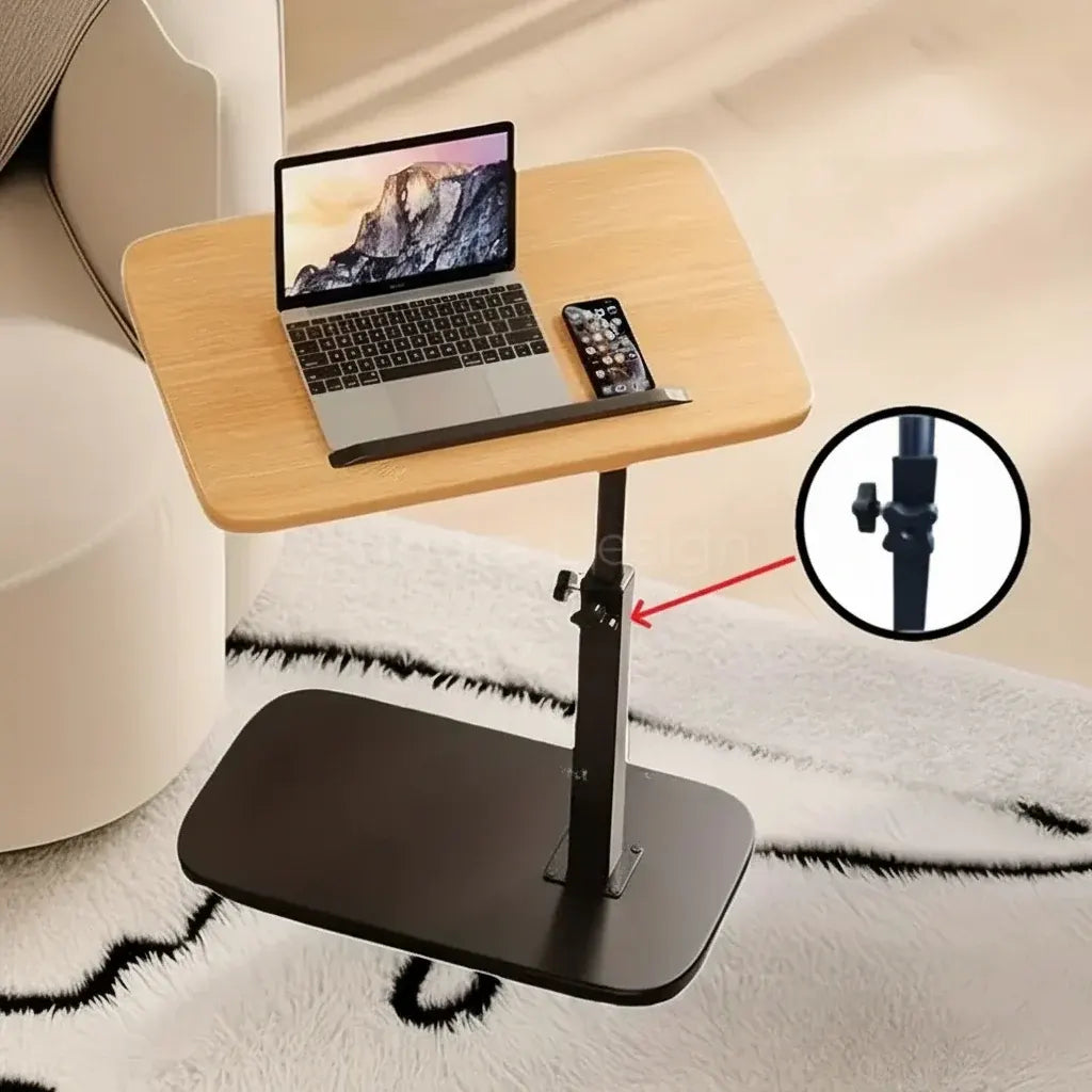 Adjustable C-Shaped Sofa Side Table with Walnut Finish for Laptop Use