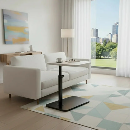 Adjustable C-Shaped Sofa Side Table with Walnut Finish for Laptop Use