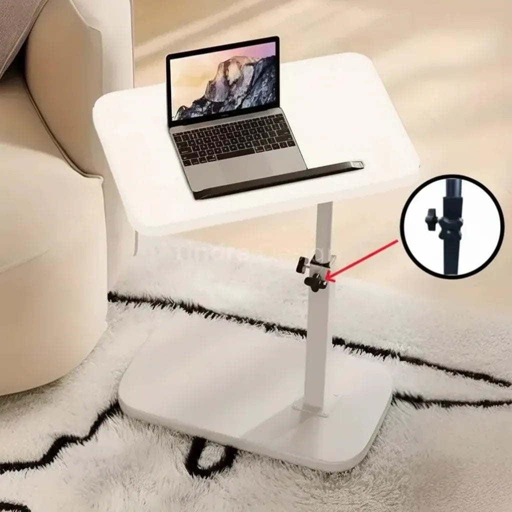 Adjustable C-Shaped Sofa Side Table with Walnut Finish for Laptop Use