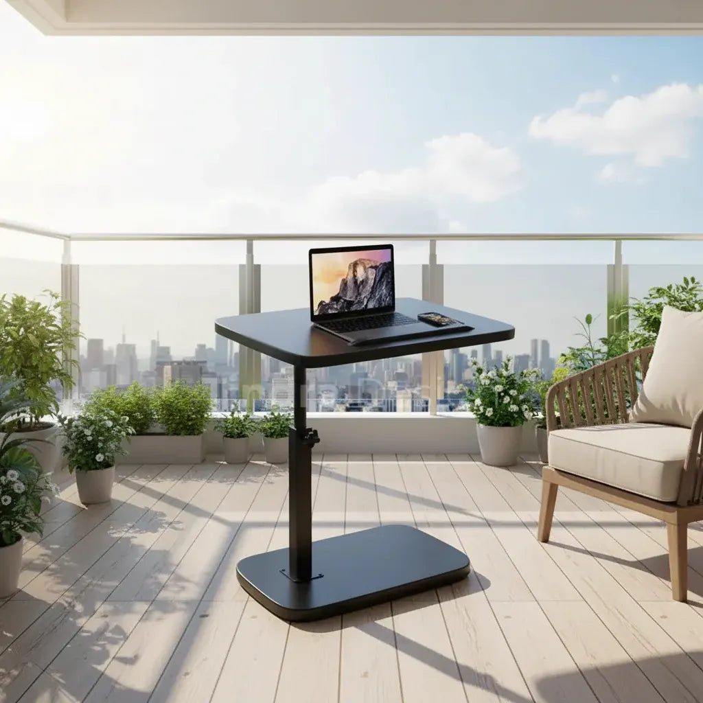 Adjustable C-Shaped Sofa Side Table with Walnut Finish for Laptop Use