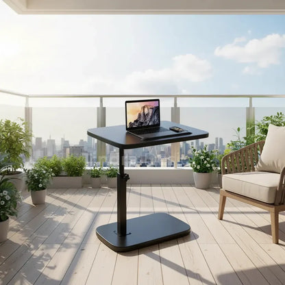 Adjustable C-Shaped Sofa Side Table with Walnut Finish for Laptop Use