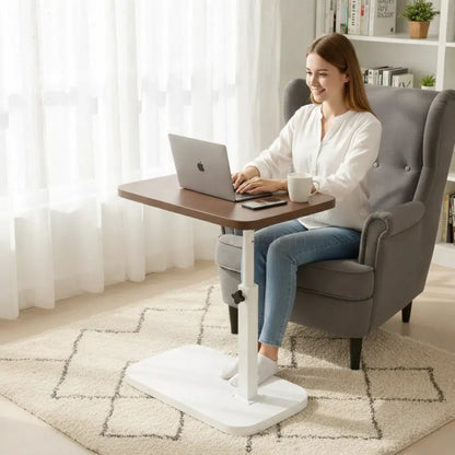 Adjustable C-Shaped Sofa Side Table with Walnut Finish for Laptop Use