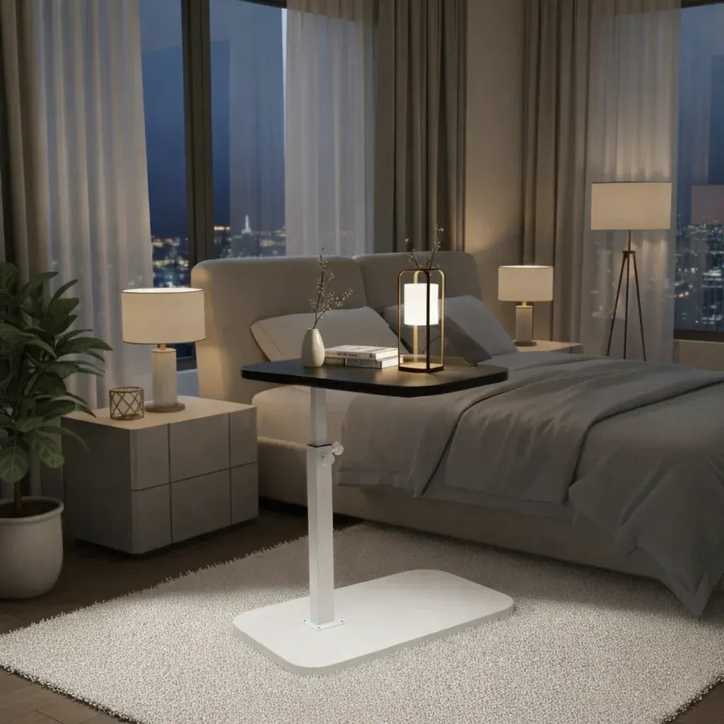 Adjustable C-Shaped Sofa Side Table with Walnut Finish for Laptop Use