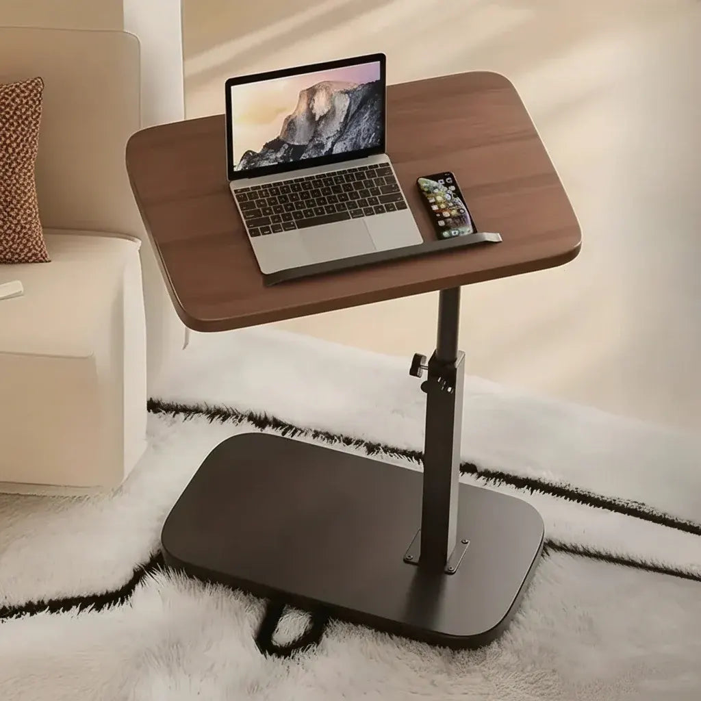 Adjustable C-Shaped Sofa Side Table with Walnut Finish for Laptop Use