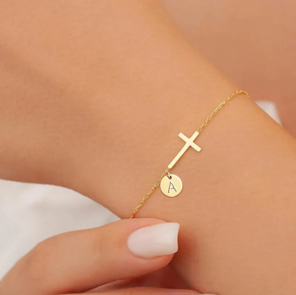 Adjustable Cross Initial Chain Bracelet – Mother's Day Jewelry Gift
