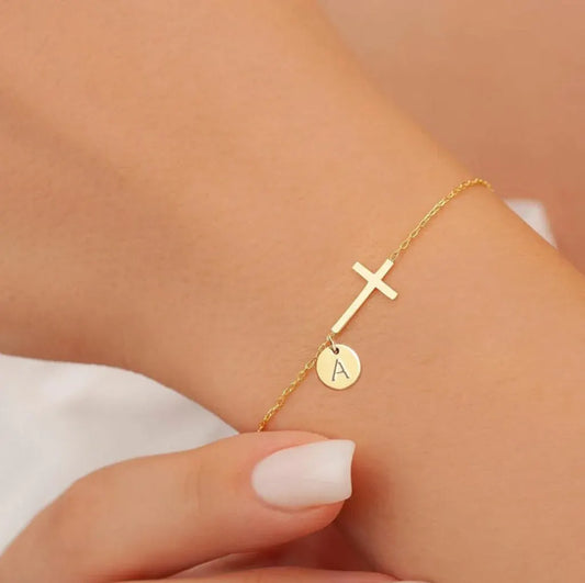 Adjustable Cross Initial Chain Bracelet – Mother's Day Jewelry Gift