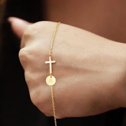 Adjustable Cross Initial Chain Bracelet – Mother's Day Jewelry Gift