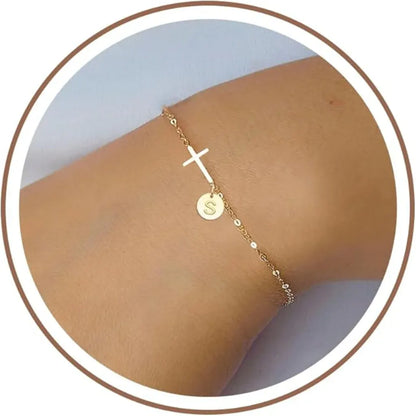 Adjustable Cross Initial Chain Bracelet – Mother's Day Jewelry Gift