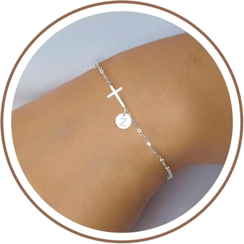 Adjustable Cross Initial Chain Bracelet – Mother's Day Jewelry Gift