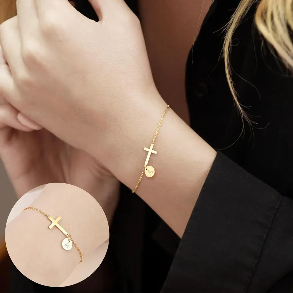 Adjustable Cross Initial Chain Bracelet – Mother's Day Jewelry Gift