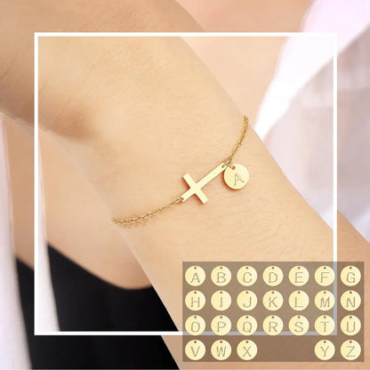 Adjustable Cross Initial Chain Bracelet – Mother's Day Jewelry Gift