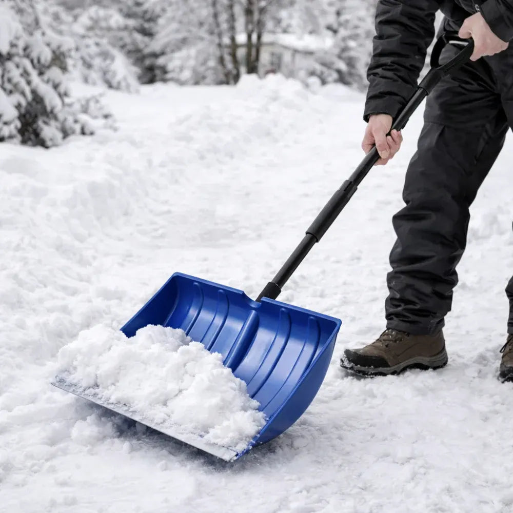 Adjustable Handle Snow Shovel with Wide Plastic Scoop Blade