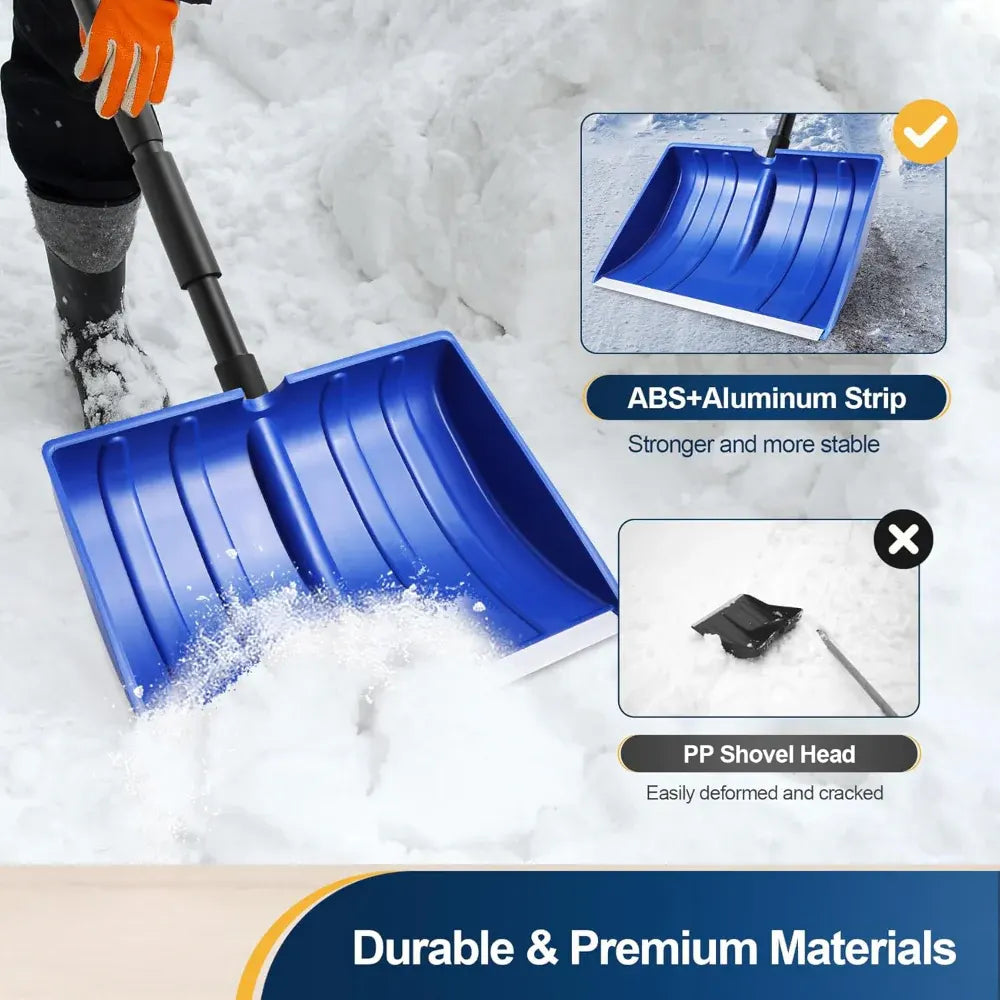 Adjustable Handle Snow Shovel with Wide Plastic Scoop Blade