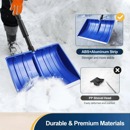Adjustable Handle Snow Shovel with Wide Plastic Scoop Blade