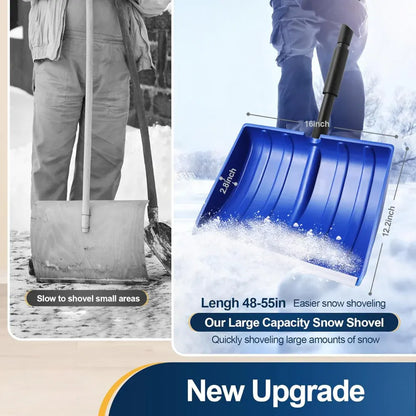 Adjustable Handle Snow Shovel with Wide Plastic Scoop Blade
