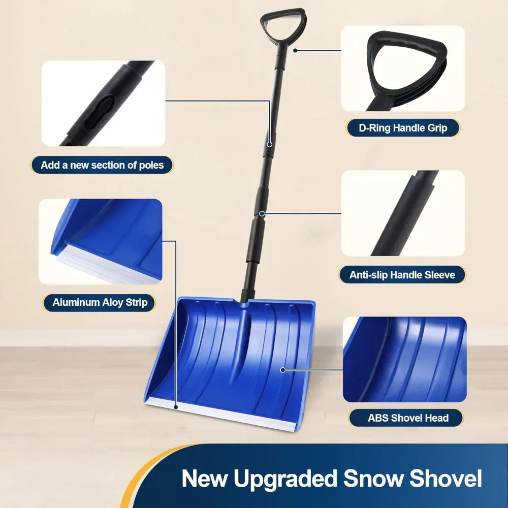 Adjustable Handle Snow Shovel with Wide Plastic Scoop Blade