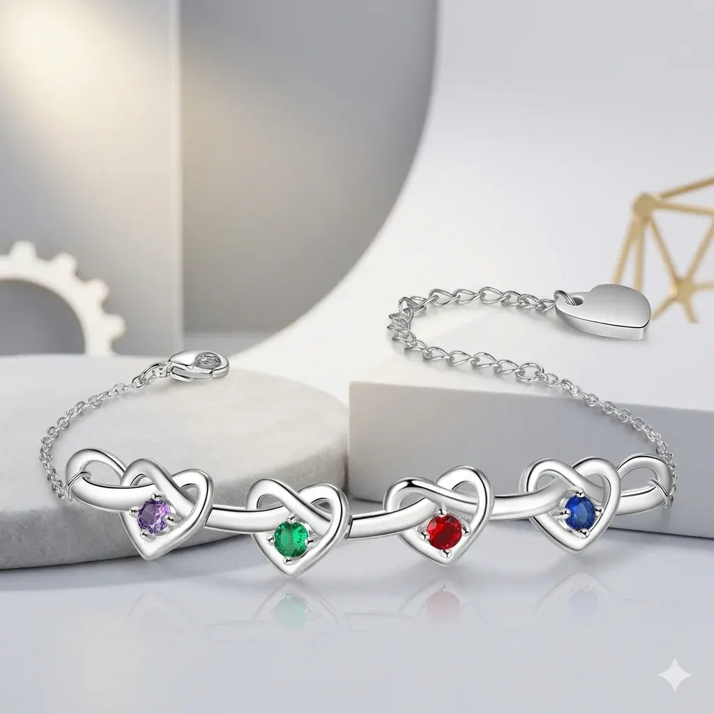 Adjustable Heart Birthstone Bracelet – Mother's Day Chain Gift