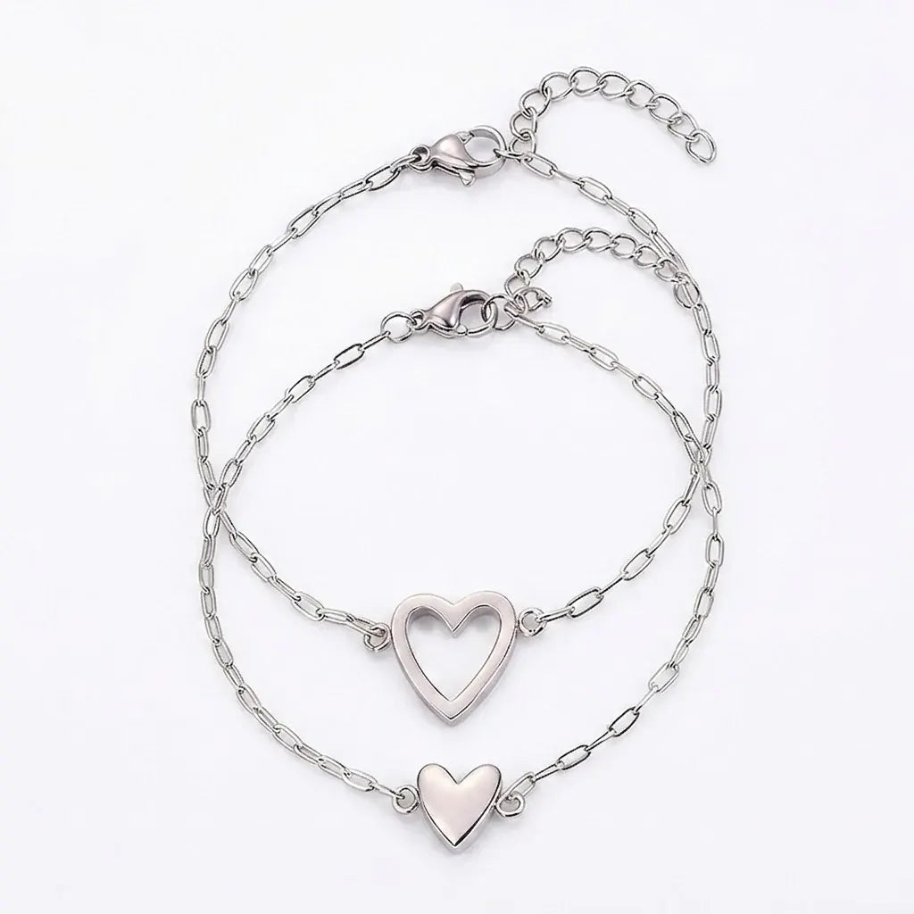 Adjustable Heart-Link Matching Bracelet Set for Couples