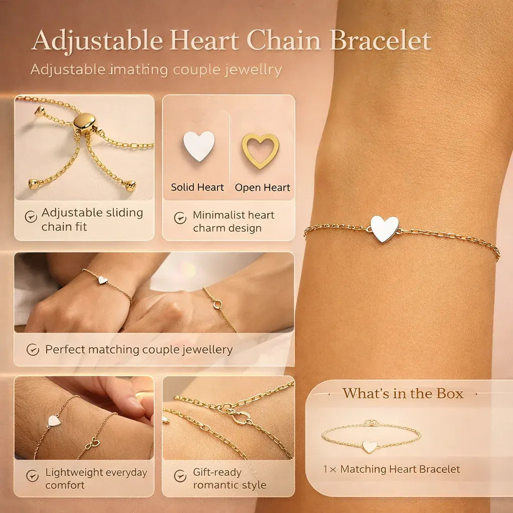 Adjustable Heart-Link Matching Bracelet Set for Couples
