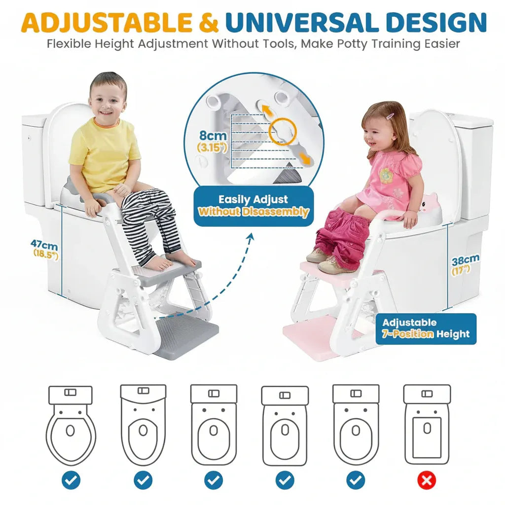 Adjustable Height Toddler Toilet Trainer Seat with Step Stool
