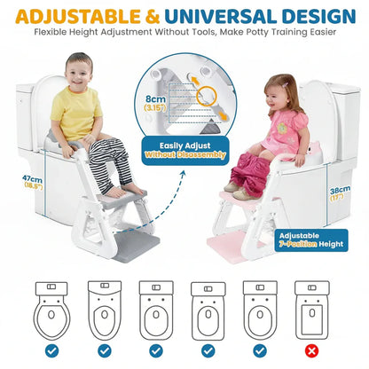 Adjustable Height Toddler Toilet Trainer Seat with Step Stool