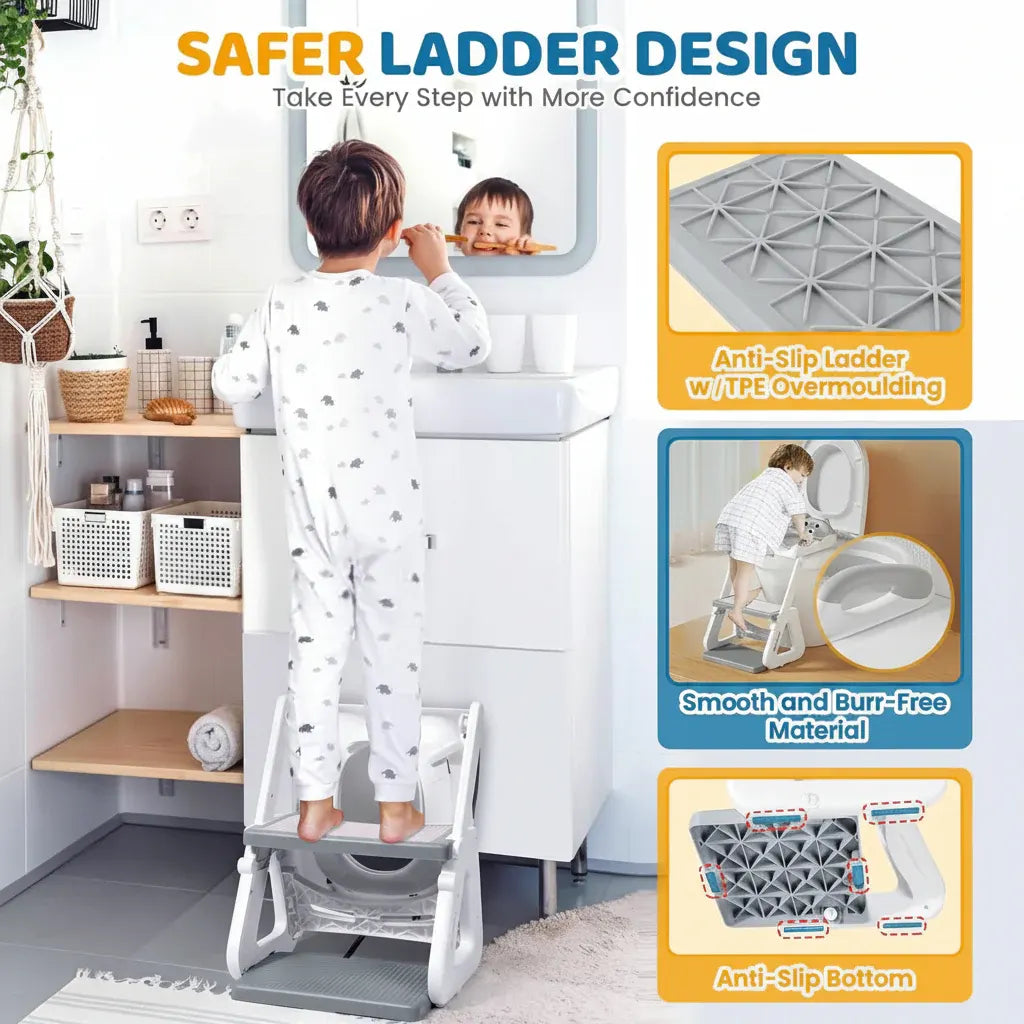 Adjustable Height Toddler Toilet Trainer Seat with Step Stool