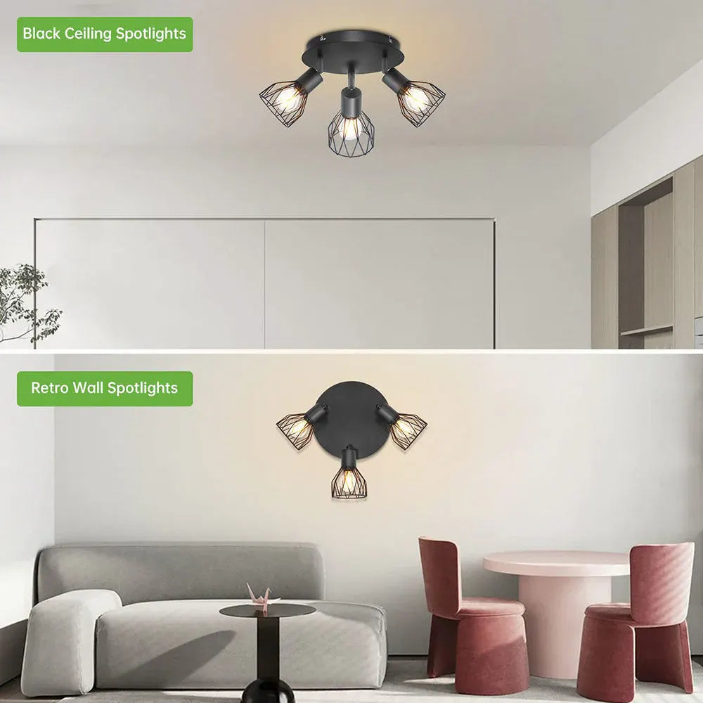 Adjustable Industrial Black Spotlight Ceiling Fixture | Vintage-Style Design