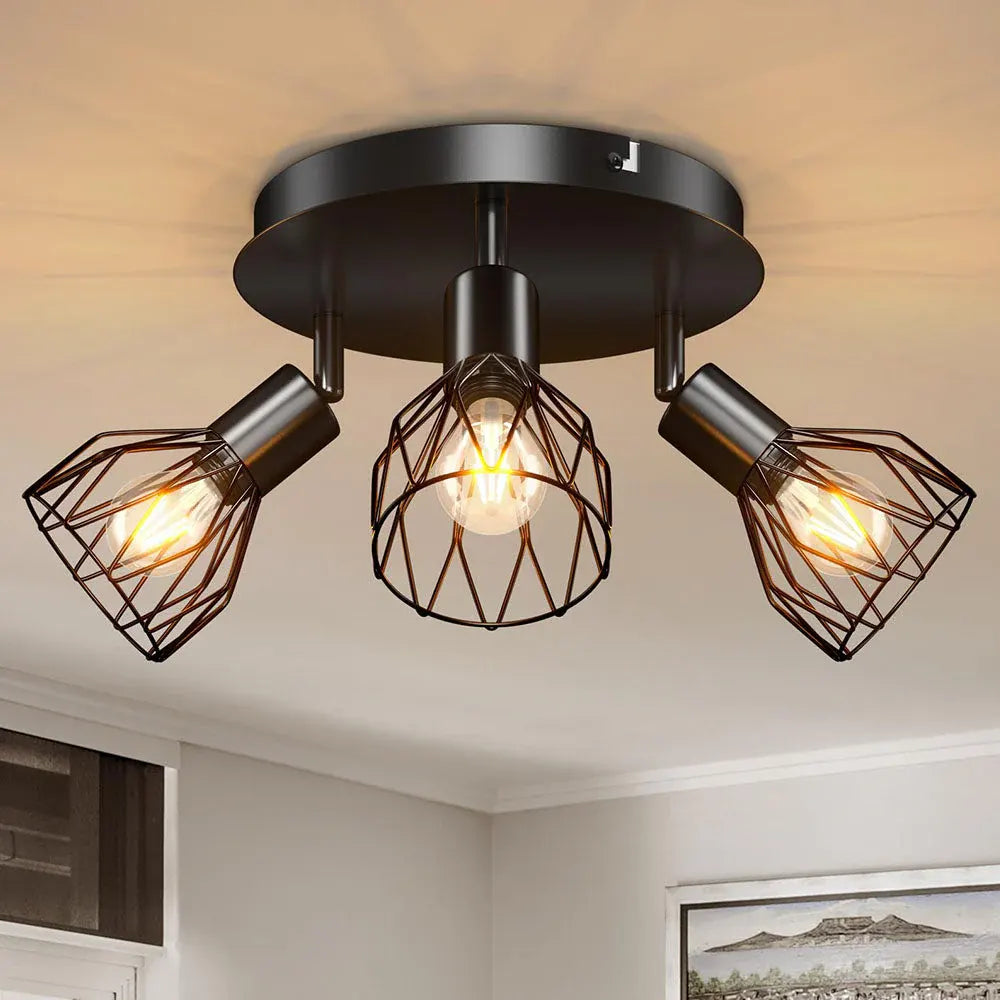 Adjustable Industrial Black Spotlight Ceiling Fixture | Vintage-Style Design