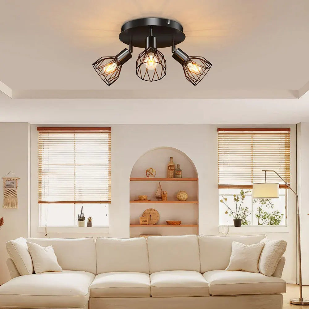 Adjustable Industrial Black Spotlight Ceiling Fixture | Vintage-Style Design
