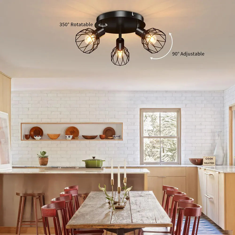 Adjustable Industrial Black Spotlight Ceiling Fixture | Vintage-Style Design