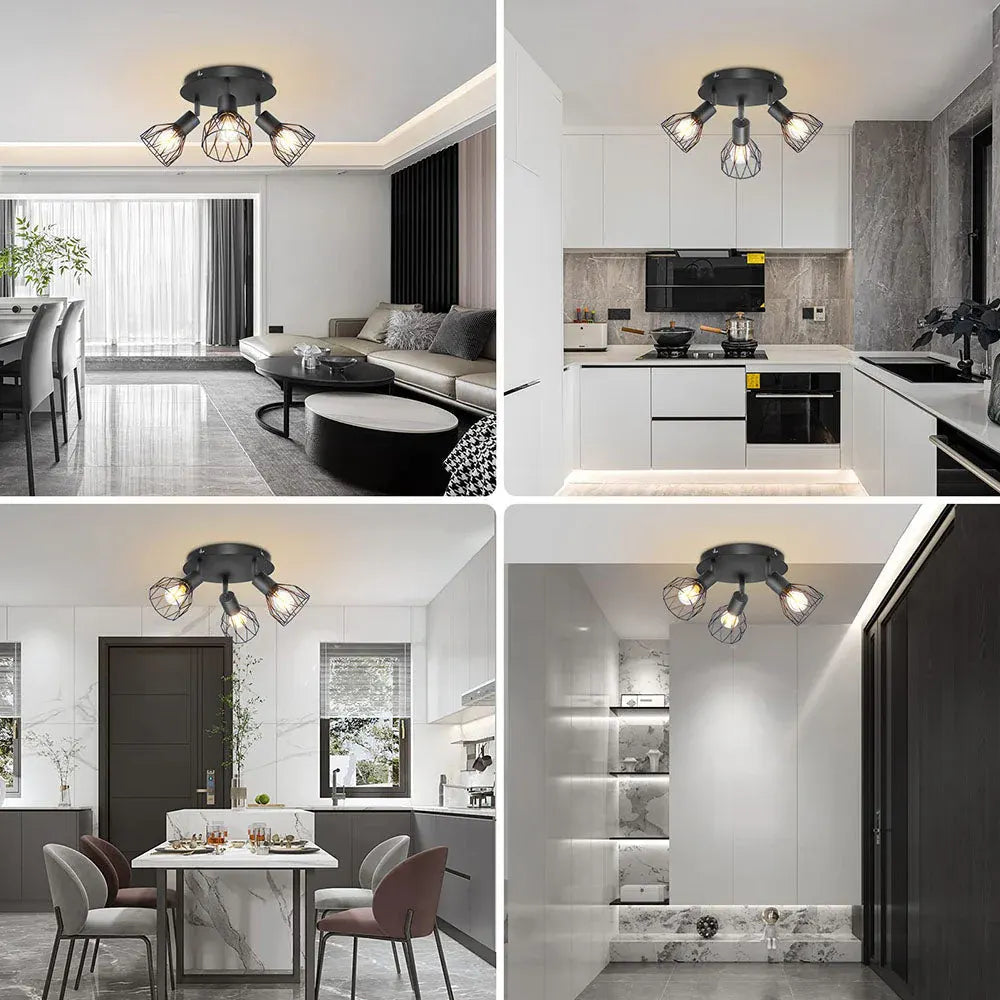 Adjustable Industrial Black Spotlight Ceiling Fixture | Vintage-Style Design