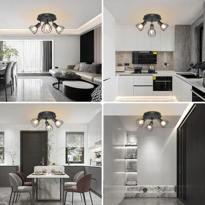 Adjustable Industrial Black Spotlight Ceiling Fixture | Vintage-Style Design
