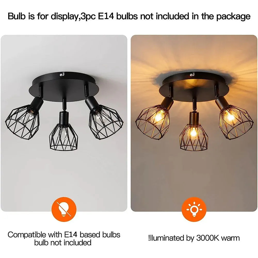 Adjustable Industrial Black Spotlight Ceiling Fixture | Vintage-Style Design