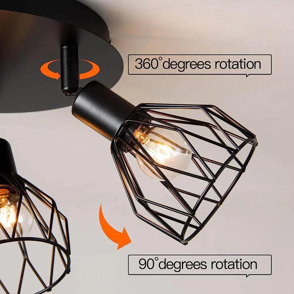 Adjustable Industrial Black Spotlight Ceiling Fixture | Vintage-Style Design
