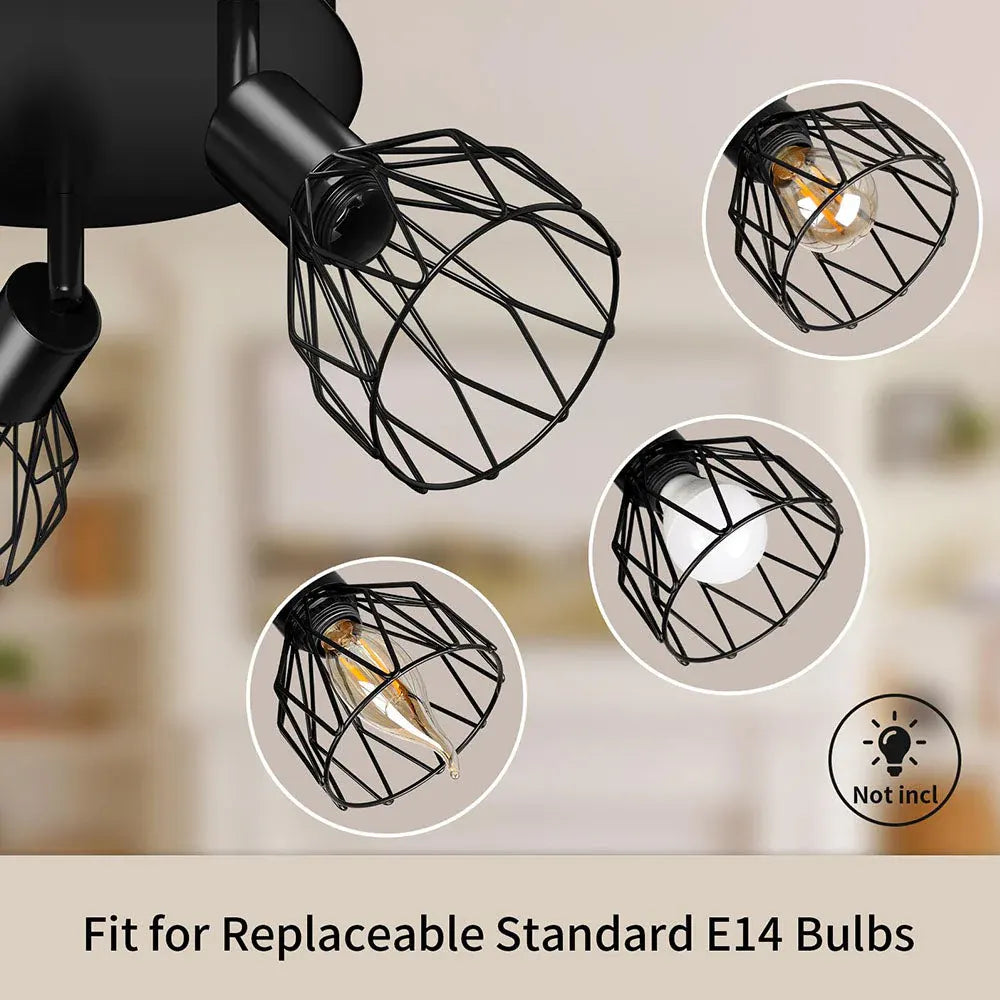 Adjustable Industrial Black Spotlight Ceiling Fixture | Vintage-Style Design