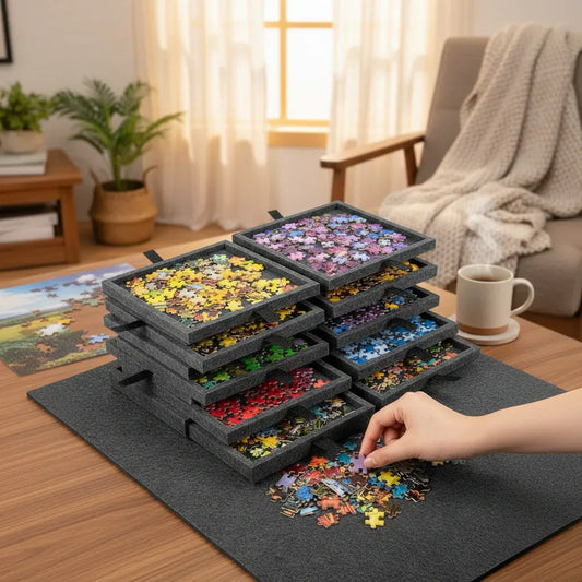 Adjustable Jigsaw Puzzle Storage Case with Drawers
