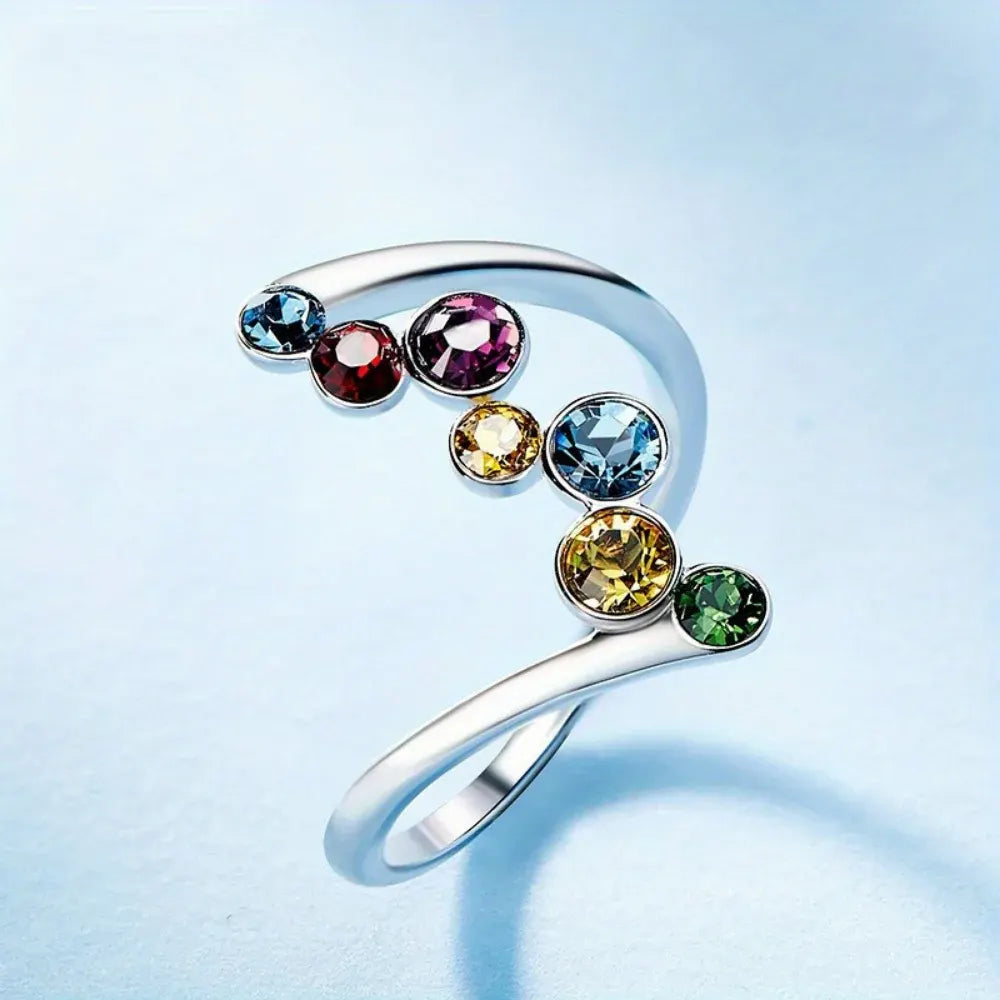 Adjustable Multicolor Birthstone Ring in Silver - Mother's Day Gift