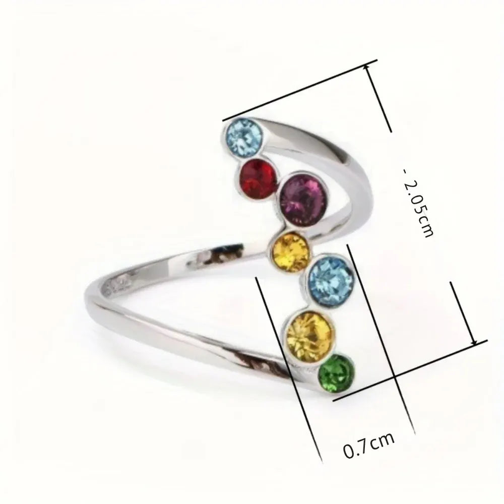 Adjustable Multicolor Birthstone Ring in Silver - Mother's Day Gift