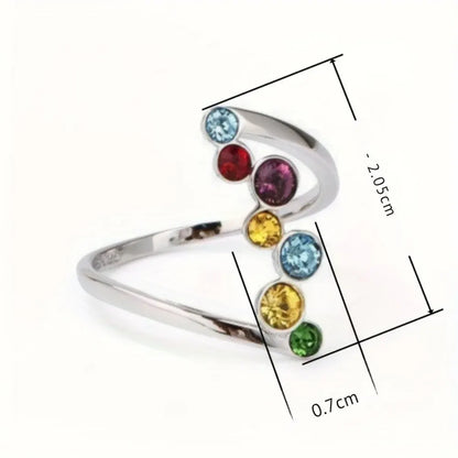 Adjustable Multicolor Birthstone Ring in Silver - Mother's Day Gift