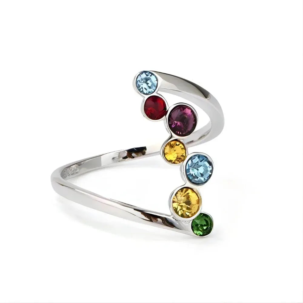 Adjustable Multicolor Birthstone Ring in Silver - Mother's Day Gift