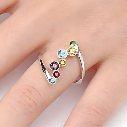 Adjustable Multicolor Birthstone Ring in Silver - Mother's Day Gift