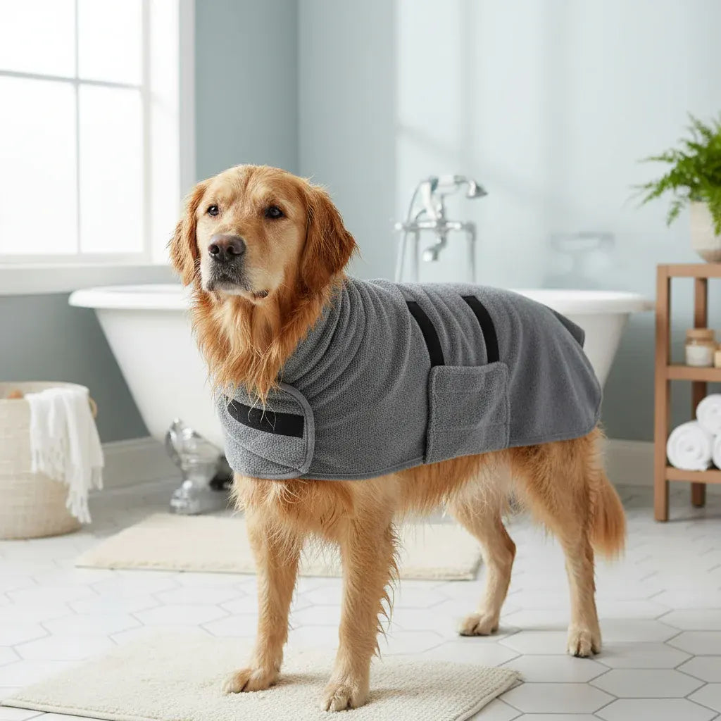 Adjustable Pet Bathrobe Absorbent Drying Towel Coat for Dogs