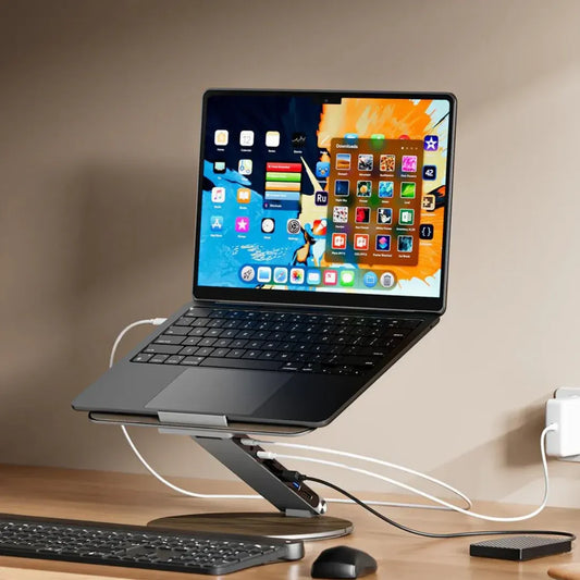 Adjustable Rotating Laptop Stand with USB-C Docking Station