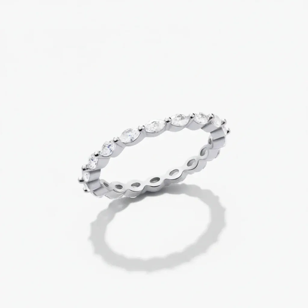 Adjustable Sterling Silver Geometric Pavé Stackable Band Ring