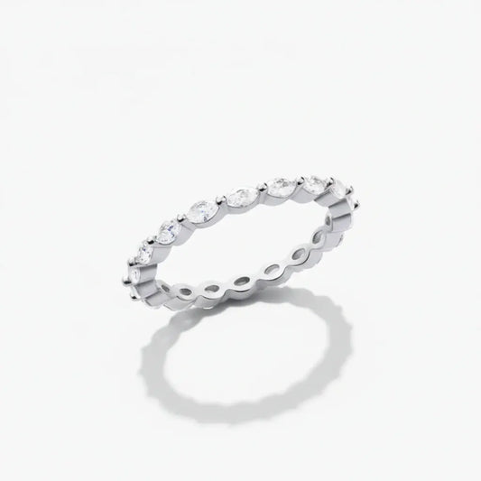 Adjustable Sterling Silver Geometric Pavé Stackable Band Ring
