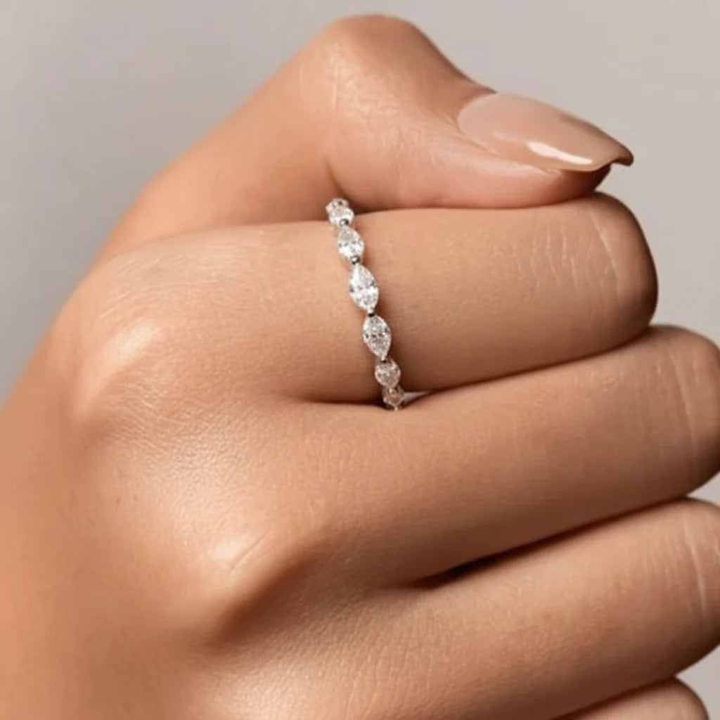 Adjustable Sterling Silver Geometric Pavé Stackable Band Ring