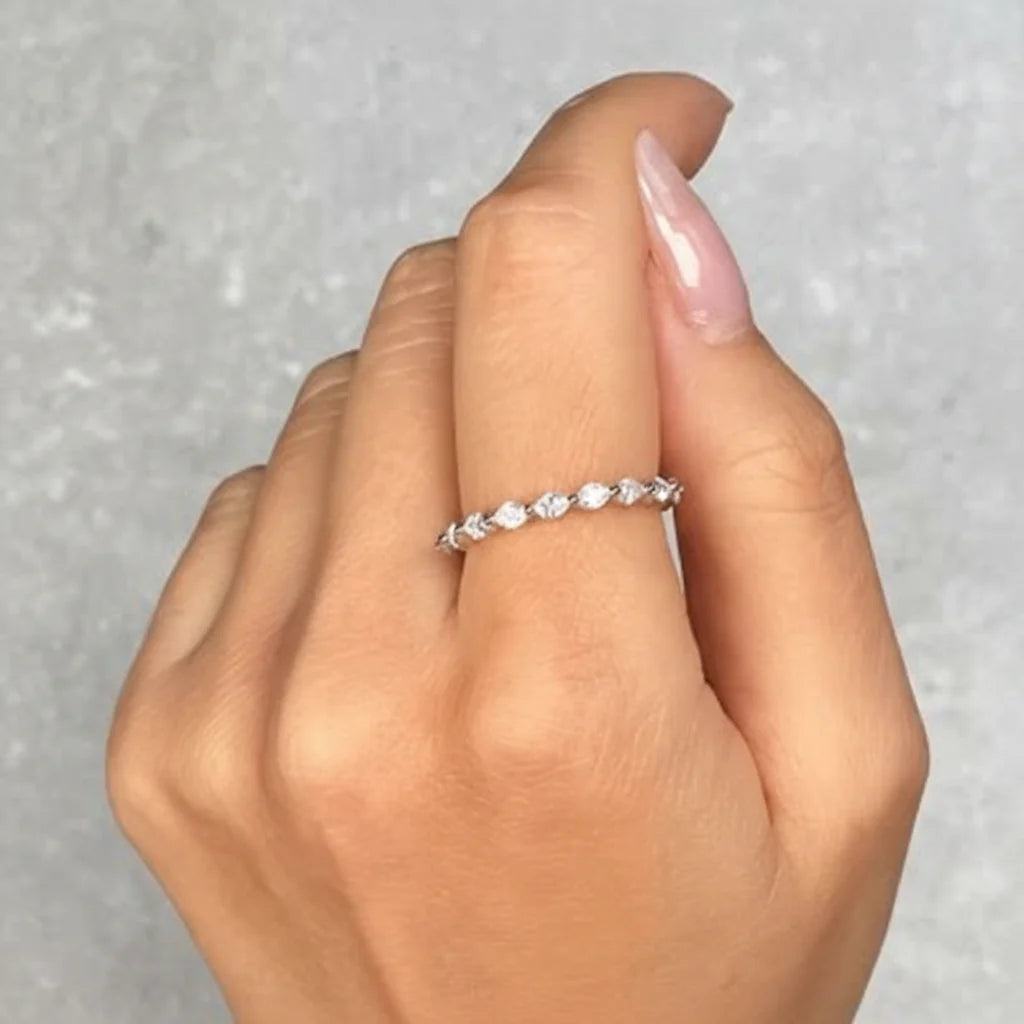 Adjustable Sterling Silver Geometric Pavé Stackable Band Ring
