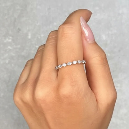 Adjustable Sterling Silver Geometric Pavé Stackable Band Ring
