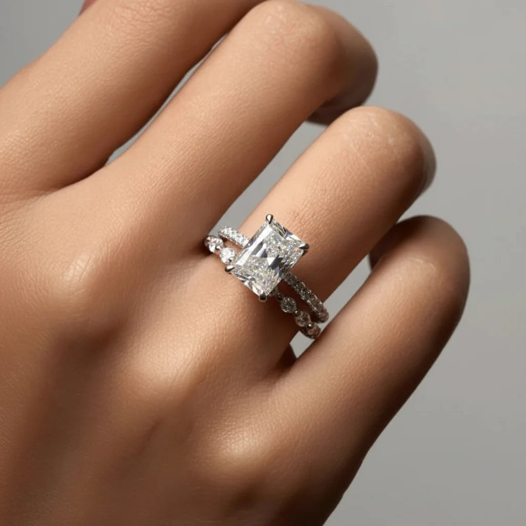 Adjustable Sterling Silver Geometric Pavé Stackable Band Ring