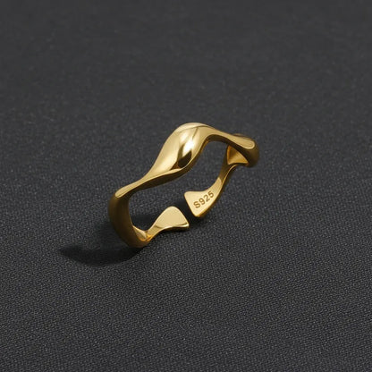 Adjustable Sterling Silver Ring with Gold Ocean-Inspired Minimalist Design